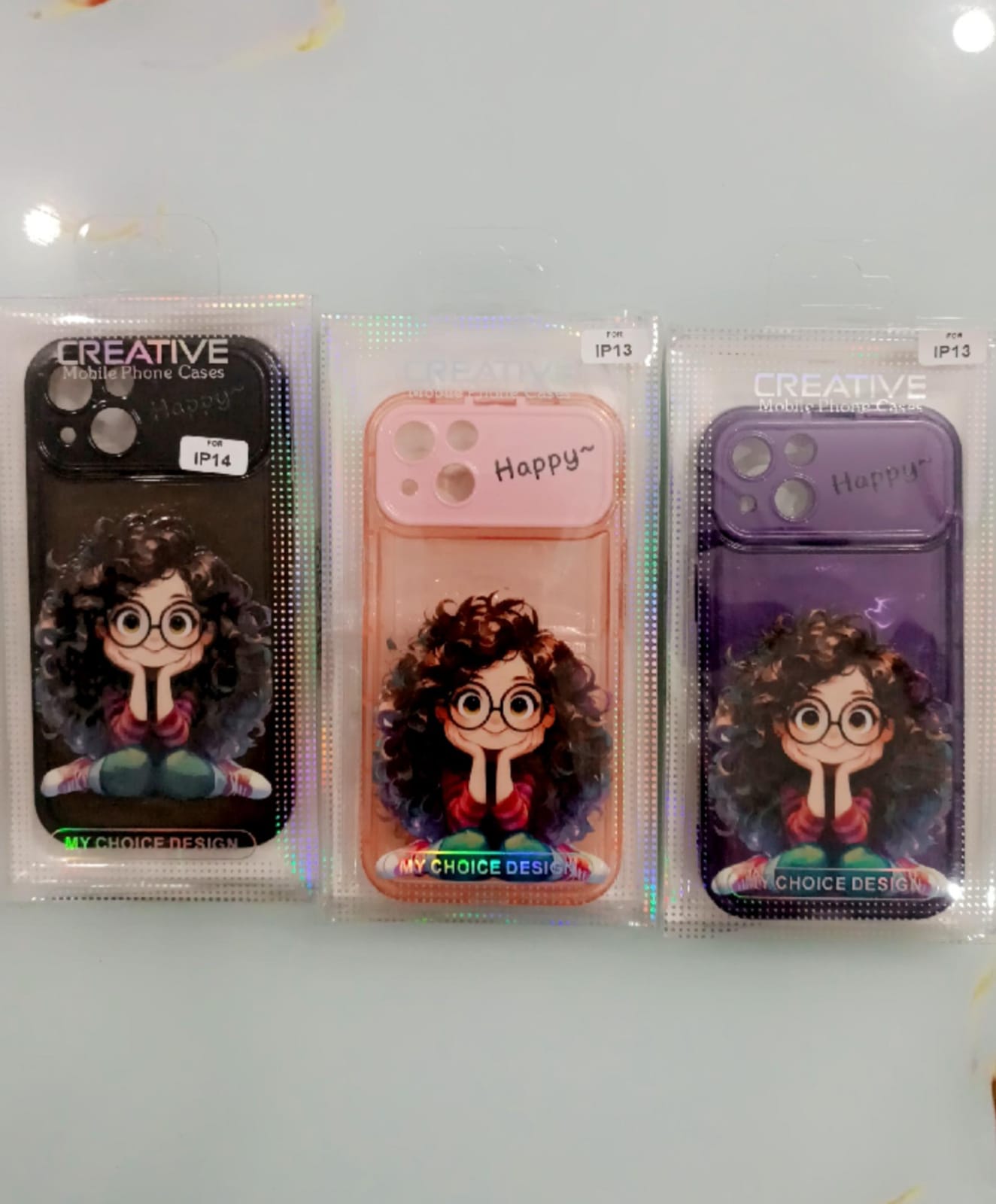 iPhone 13/14/15 back Cover – Cartoon Geek Girl Mirror Case with Charm Slim Shockproof”