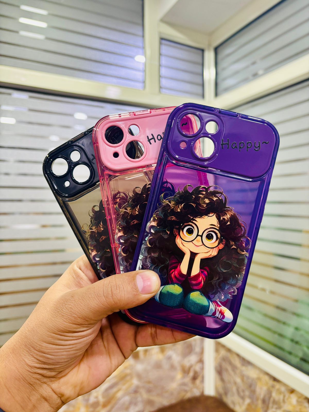 iPhone 13/14/15 back Cover – Cartoon Geek Girl Mirror Case with Charm Slim Shockproof”