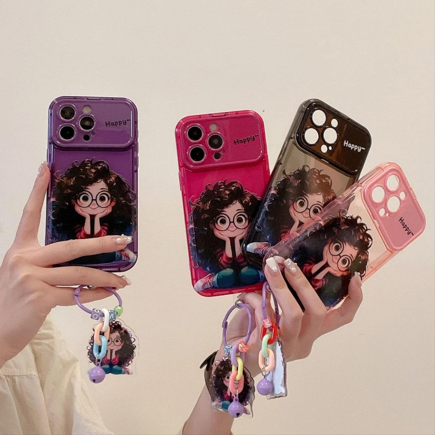 iPhone 13/14/15 back Cover – Cartoon Geek Girl Mirror Case with Charm Slim Shockproof”