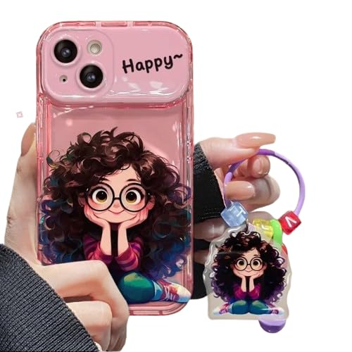 iPhone 13/14/15 back Cover – Cartoon Geek Girl Mirror Case with Charm Slim Shockproof”