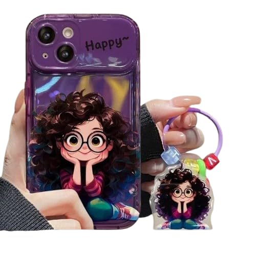 iPhone 13/14/15 back Cover – Cartoon Geek Girl Mirror Case with Charm Slim Shockproof”