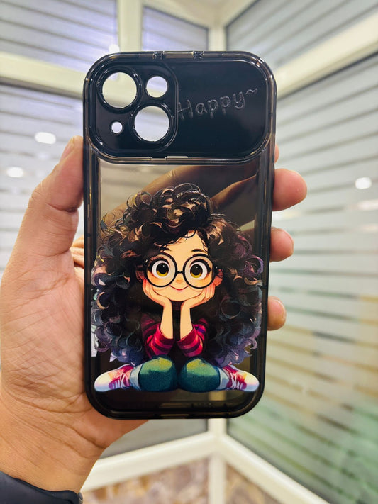 iPhone 13/14/15 back Cover – Cartoon Geek Girl Mirror Case with Charm Slim Shockproof”