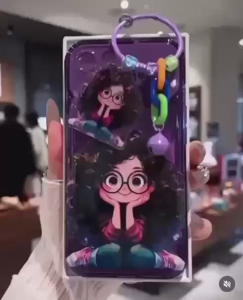 iPhone 13/14/15 back Cover – Cartoon Geek Girl Mirror Case with Charm Slim Shockproof”